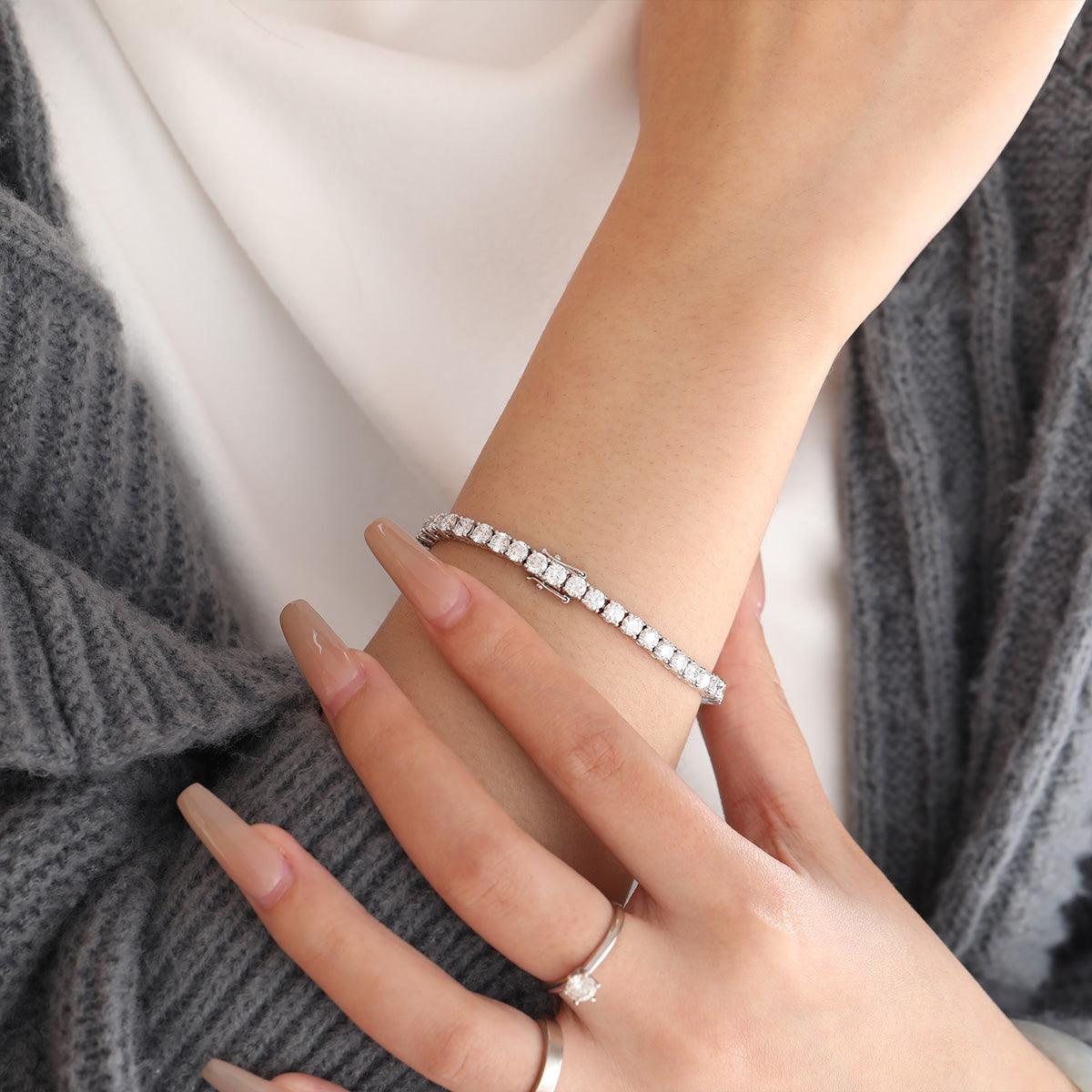 14K White Gold Round Cut Lab Diamond 4 Prong Basket Tennis Bracelet 14K White Gold Round Cut Lab Diamond 4 Prong Basket Tennis Bracelet