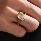 14K Yellow Gold 4ct Old Mine Cut Yellow Lab Diamond 4 Claw Prongs Solitaire Ring with Split Band Design 14K Yellow Gold 4ct Old Mine Cut Yellow Lab Diamond 4 Claw Prongs Solitaire Ring with Split Band Design