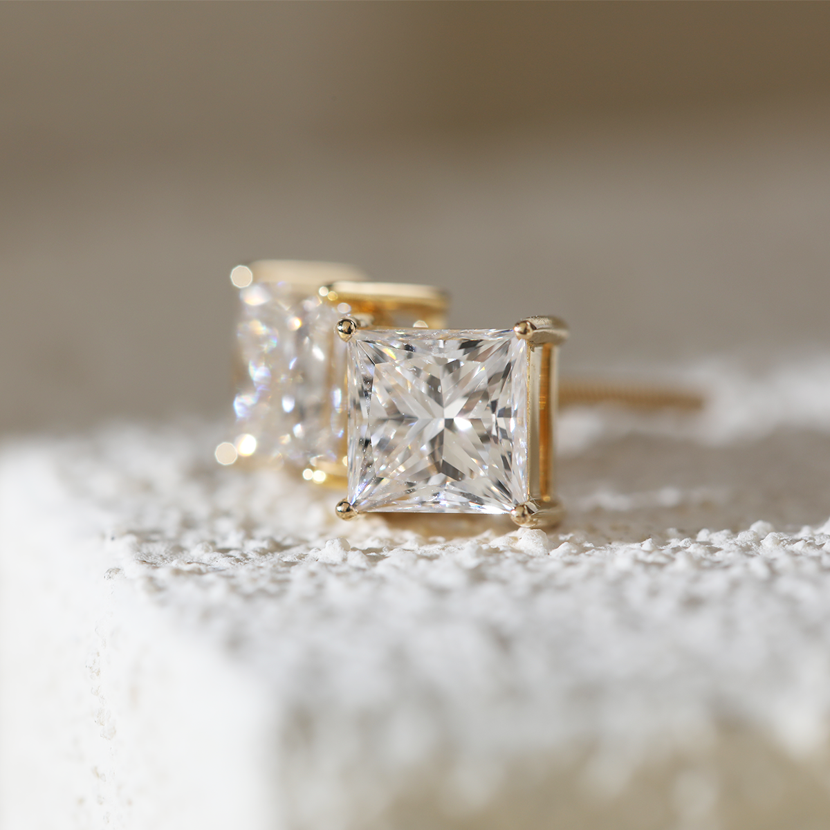 18K Yellow Gold Princes Cut Lab diamond Stud Earrings 18K Yellow Gold Princes Cut Lab diamond Stud Earrings