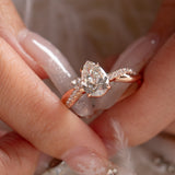 14K Rose Gold 1.5ct Pear Cut Lab Diamond Twist Pave Ring 14K Rose Gold 1.5ct Pear Cut Lab Diamond Twist Pave Ring
