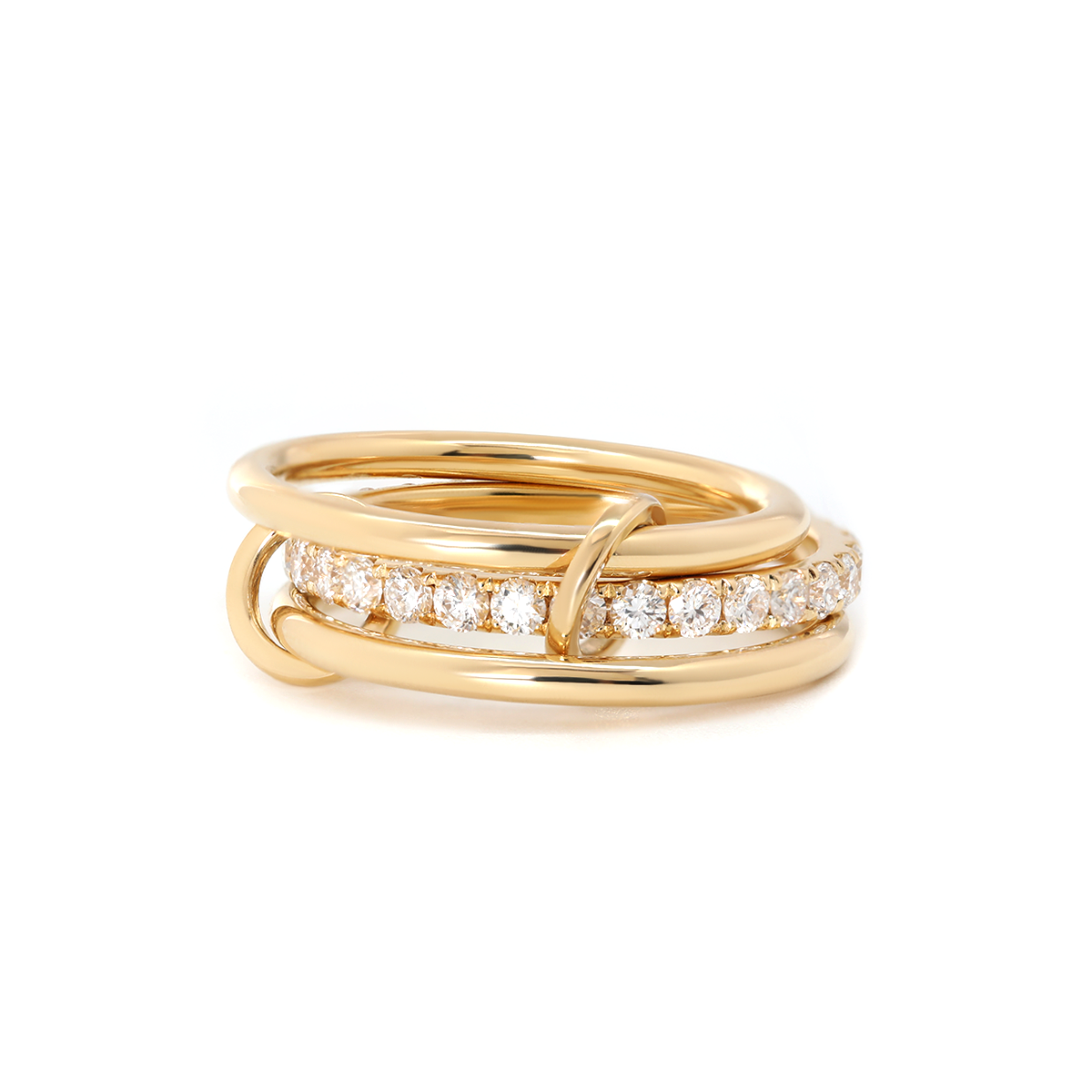 18K Yellow Gold Triple Link Stacking Ring with Round Lab Diamond Pave 18K Yellow Gold Triple Link Stacking Ring with Round Lab Diamond Pave