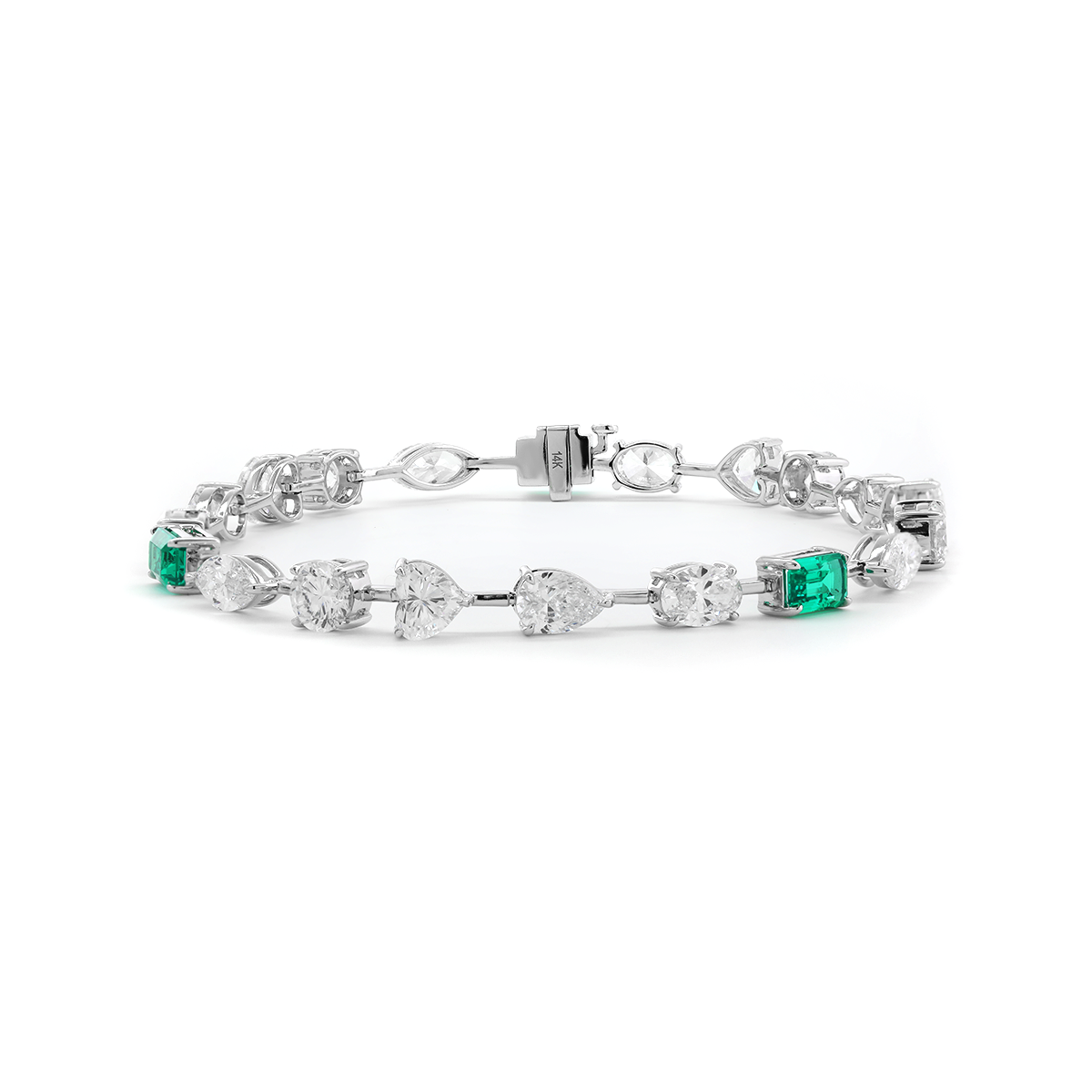 14K White Gold 10 ct tw 6 Shapes Lab Diamond & Lab Emerald Tennis Bracelet 14K White Gold 10 ct tw 6 Shapes Lab Diamond & Lab Emerald Tennis Bracelet