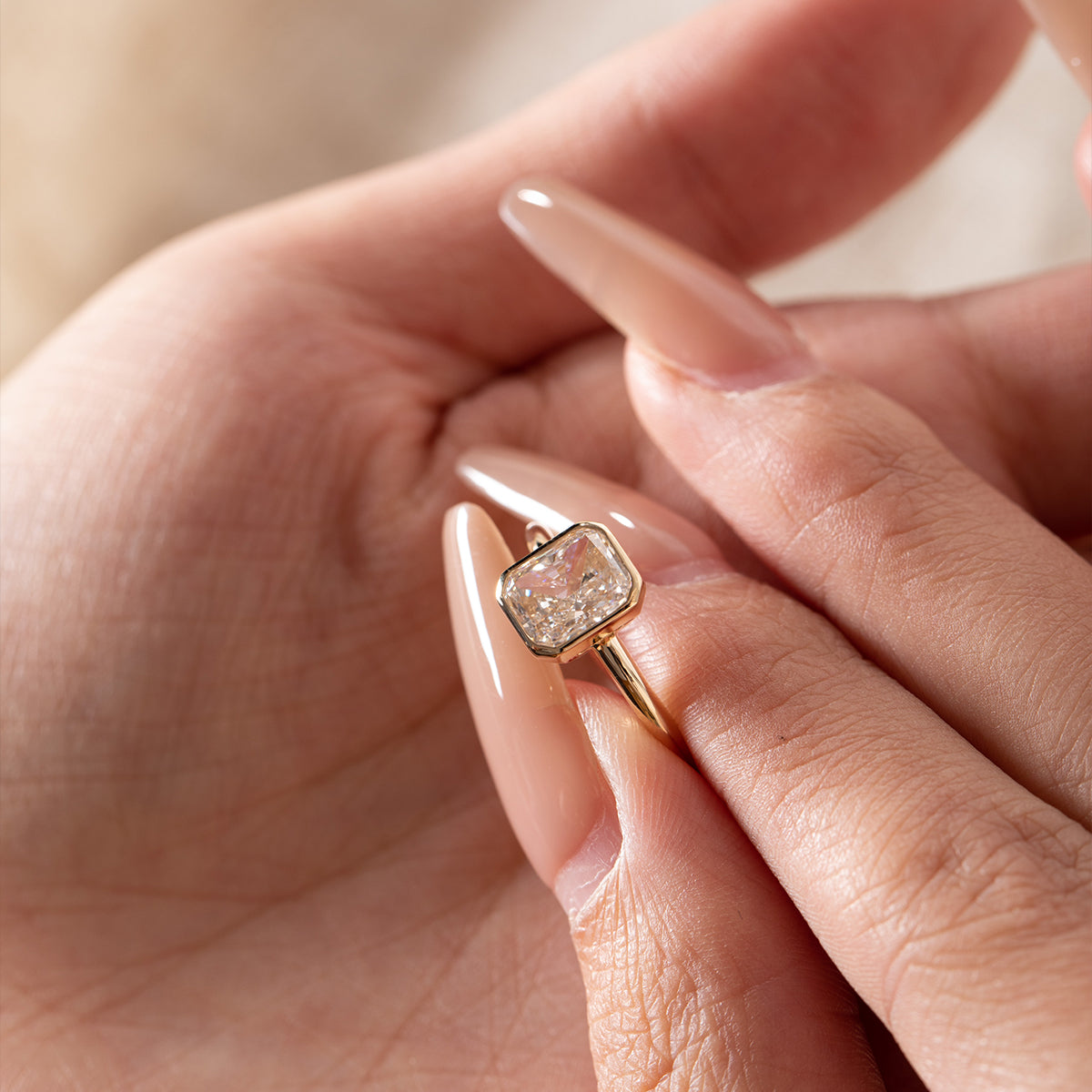 14K Yellow Gold 1.5ct Radiant Cut Lab Diamond Bezel Setting Solitaire Ring 14K Yellow Gold 1.5ct Radiant Cut Lab Diamond Bezel Setting Solitaire Ring