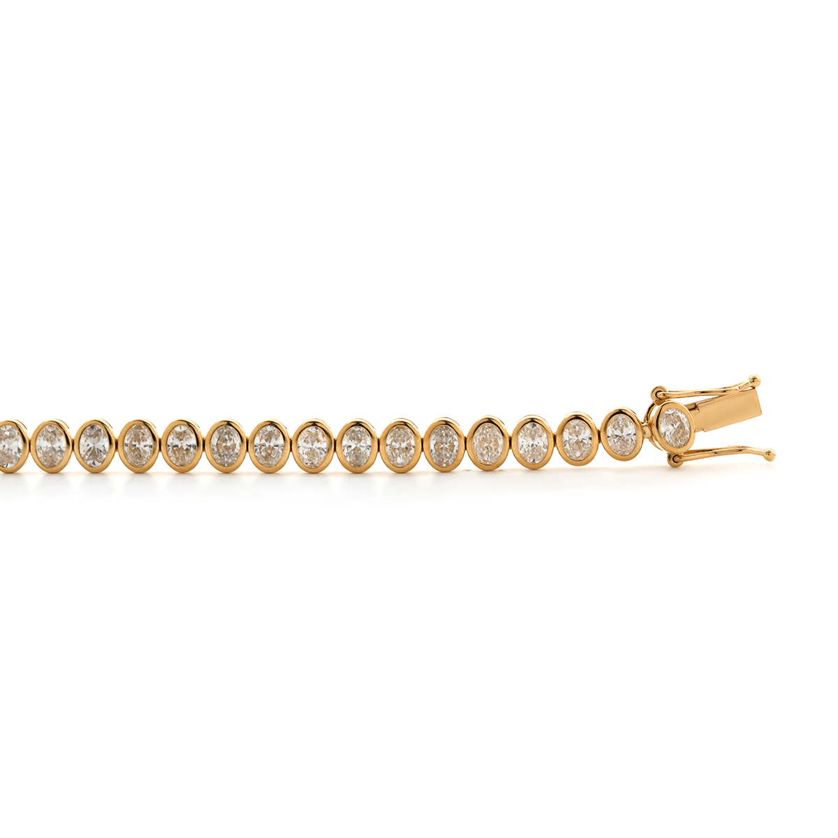 18K Yellow Gold Oval Cut Lab Diamond Bezel Tennis Bracelet 18K Yellow Gold Oval Cut Lab Diamond Bezel Tennis Bracelet