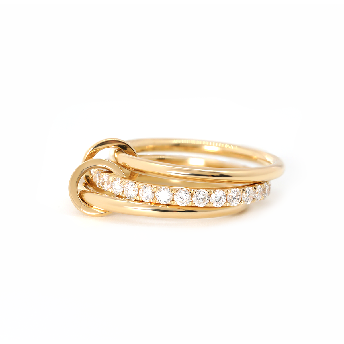 18K Yellow Gold Triple Link Stacking Ring with Round Lab Diamond Pave 18K Yellow Gold Triple Link Stacking Ring with Round Lab Diamond Pave