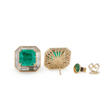 14K Yellow Gold 4.5 ct tw Asshcer Cut Colombian Lab Emerald Halo Stud Earrings 14K Yellow Gold 4.5 ct tw Asshcer Cut Colombian Lab Emerald Halo Stud Earrings