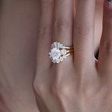 18K Yellow Gold 2.5ct Round Lab Diamond Round Prong Basket Three-stone Engagement Ring with Two Ring Enhancers in Bridal Ring Set Design 18K Yellow Gold 2.5ct Round Lab Diamond Round Prong Basket Three-stone Engagement Ring with Two Ring Enhancers in Bridal Ring Set Design