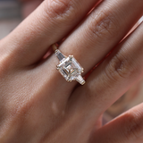 14K Yellow Gold 3.5ct Asscher Cut Lab diamond Double Claw Prongs Three-stone Ring with Two Tapered Baguette Cut 14K Yellow Gold 3.5ct Asscher Cut Lab diamond Double Claw Prongs Three-stone Ring with Two Tapered Baguette Cut