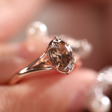 14K Rose Gold 1ct Oval Old Mine Cut Brown Lab Diamond 6 Claw Prong Cathedral Setting Solitaire Ring 14K Rose Gold 1ct Oval Old Mine Cut Brown Lab Diamond 6 Claw Prong Cathedral Setting Solitaire Ring