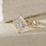 18K Yellow Gold 3.5ct Princess Cut Lab Diamond Vintage Ring with Marquise Cut and Round Lab Diamond Side-stones 18K Yellow Gold 3.5ct Princess Cut Lab Diamond Vintage Ring with Marquise Cut and Round Lab Diamond Side-stones