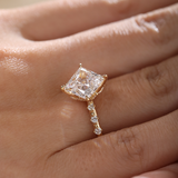 18K Yellow Gold 3.5ct Princess Cut Lab Diamond Vintage Ring with Marquise Cut and Round Lab Diamond Side-stones 18K Yellow Gold 3.5ct Princess Cut Lab Diamond Vintage Ring with Marquise Cut and Round Lab Diamond Side-stones