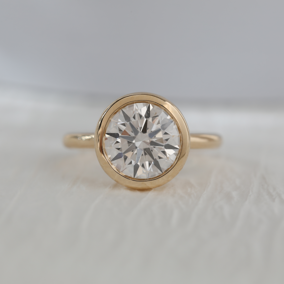 14K Yellow Gold Round Lab Diamond Bezel Crowm Basket Solitaire Ring 14K Yellow Gold Round Lab Diamond Bezel Crowm Basket Solitaire Ring