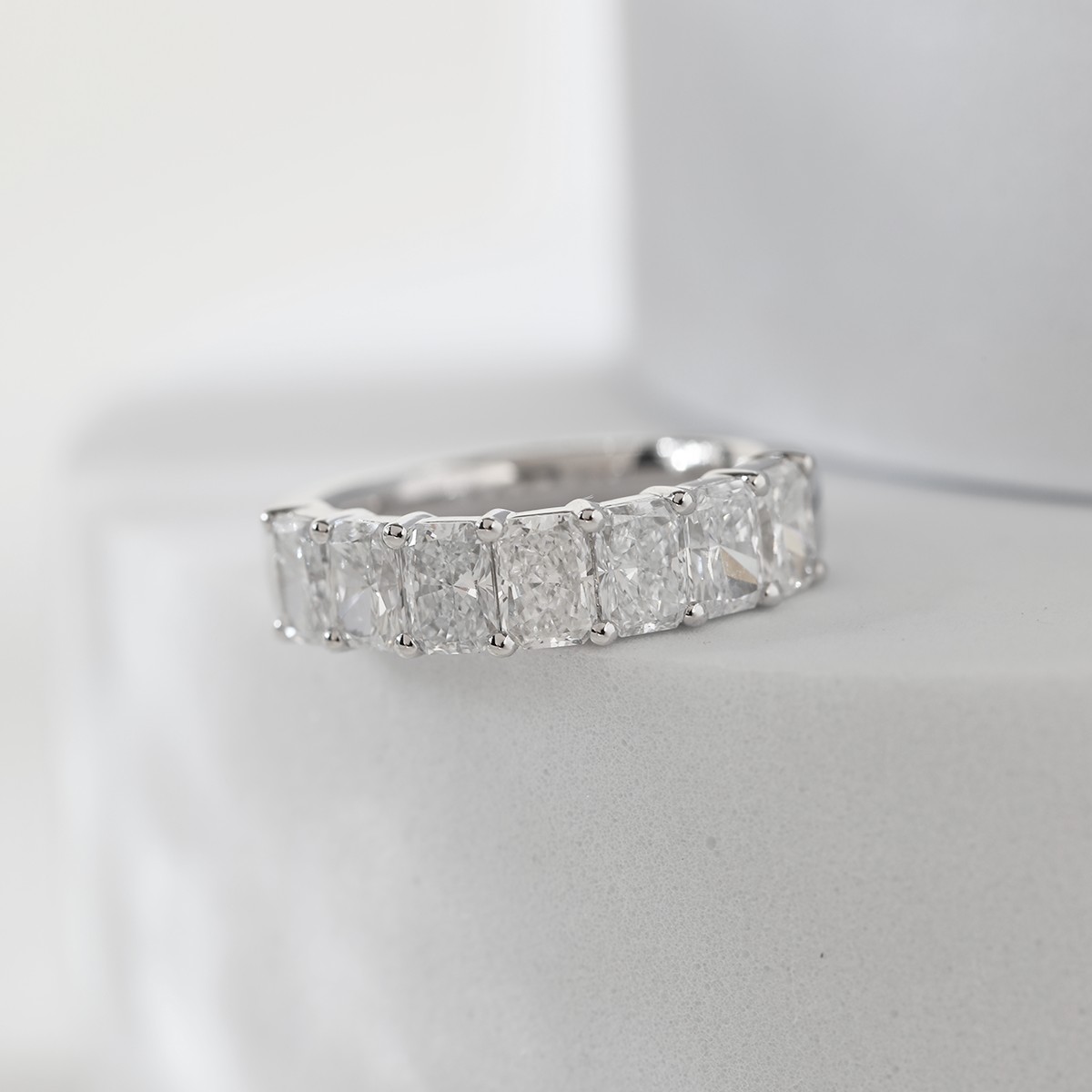 Platinum Radiant Cut Lab Diamond 7 Stone Half Eternity Ring Platinum Radiant Cut Lab Diamond 7 Stone Half Eternity Ring
