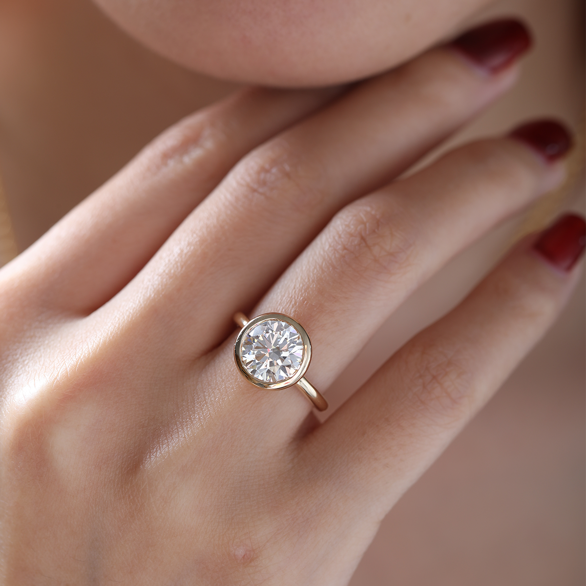 14K Yellow Gold Round Lab Diamond Bezel Crowm Basket Solitaire Ring 14K Yellow Gold Round Lab Diamond Bezel Crowm Basket Solitaire Ring