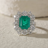 18K White Gold 3ct Colombian Lab Emerald Double Claw Prongs Halo Engagement Ring 18K White Gold 3ct Colombian Lab Emerald Double Claw Prongs Halo Engagement Ring