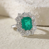 18K White Gold 3ct Colombian Lab Emerald Double Claw Prongs Halo Engagement Ring 18K White Gold 3ct Colombian Lab Emerald Double Claw Prongs Halo Engagement Ring