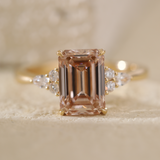 18K Yellow Gold 3.5ct Emerald Cut Brown Lab Diamond Foral Side-stone Ring with Tapered Band 18K Yellow Gold 3.5ct Emerald Cut Brown Lab Diamond Foral Side-stone Ring with Tapered Band