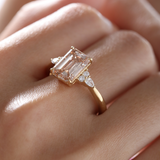 18K Yellow Gold 3.5ct Emerald Cut Brown Lab Diamond Foral Side-stone Ring with Tapered Band 18K Yellow Gold 3.5ct Emerald Cut Brown Lab Diamond Foral Side-stone Ring with Tapered Band