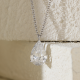 14K White Gold Necklace with 6ct Pear Shaped Lab Diamond Pendant in 3 Prong Basket Setting and Rolo Chain 14K White Gold Necklace with 6ct Pear Shaped Lab Diamond Pendant in 3 Prong Basket Setting and Rolo Chain