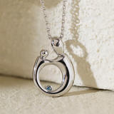 14K White Gold Mother and Child Pendant Necklace with Blue Round Lab Diamond 14K White Gold Mother and Child Pendant Necklace with Blue Round Lab Diamond