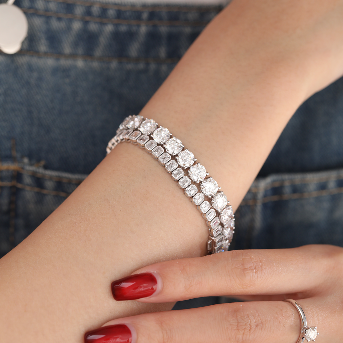 14K White Gold 6mm Round Brilliant Cut Lab Diamond 4 Round Prong Basket Tennis Bracelet 14K White Gold 6mm Round Brilliant Cut Lab Diamond 4 Round Prong Basket Tennis Bracelet