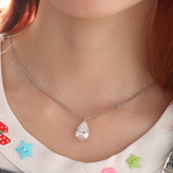14K White Gold Necklace with 6ct Pear Shaped Lab Diamond Pendant in 3 Prong Basket Setting and Rolo Chain 14K White Gold Necklace with 6ct Pear Shaped Lab Diamond Pendant in 3 Prong Basket Setting and Rolo Chain