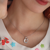 14K White Gold Mother and Child Pendant Necklace with Blue Round Lab Diamond 14K White Gold Mother and Child Pendant Necklace with Blue Round Lab Diamond