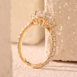 14K Yellow Gold 2ct Oval Lab Diamond Vintage Ring with Half Moon and Round Lab Diamond Side-stones Pave 14K Yellow Gold 2ct Oval Lab Diamond Vintage Ring with Half Moon and Round Lab Diamond Side-stones Pave