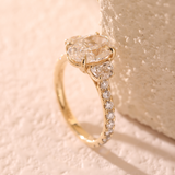 14K Yellow Gold 2ct Oval Lab Diamond Vintage Ring with Half Moon and Round Lab Diamond Side-stones Pave 14K Yellow Gold 2ct Oval Lab Diamond Vintage Ring with Half Moon and Round Lab Diamond Side-stones Pave