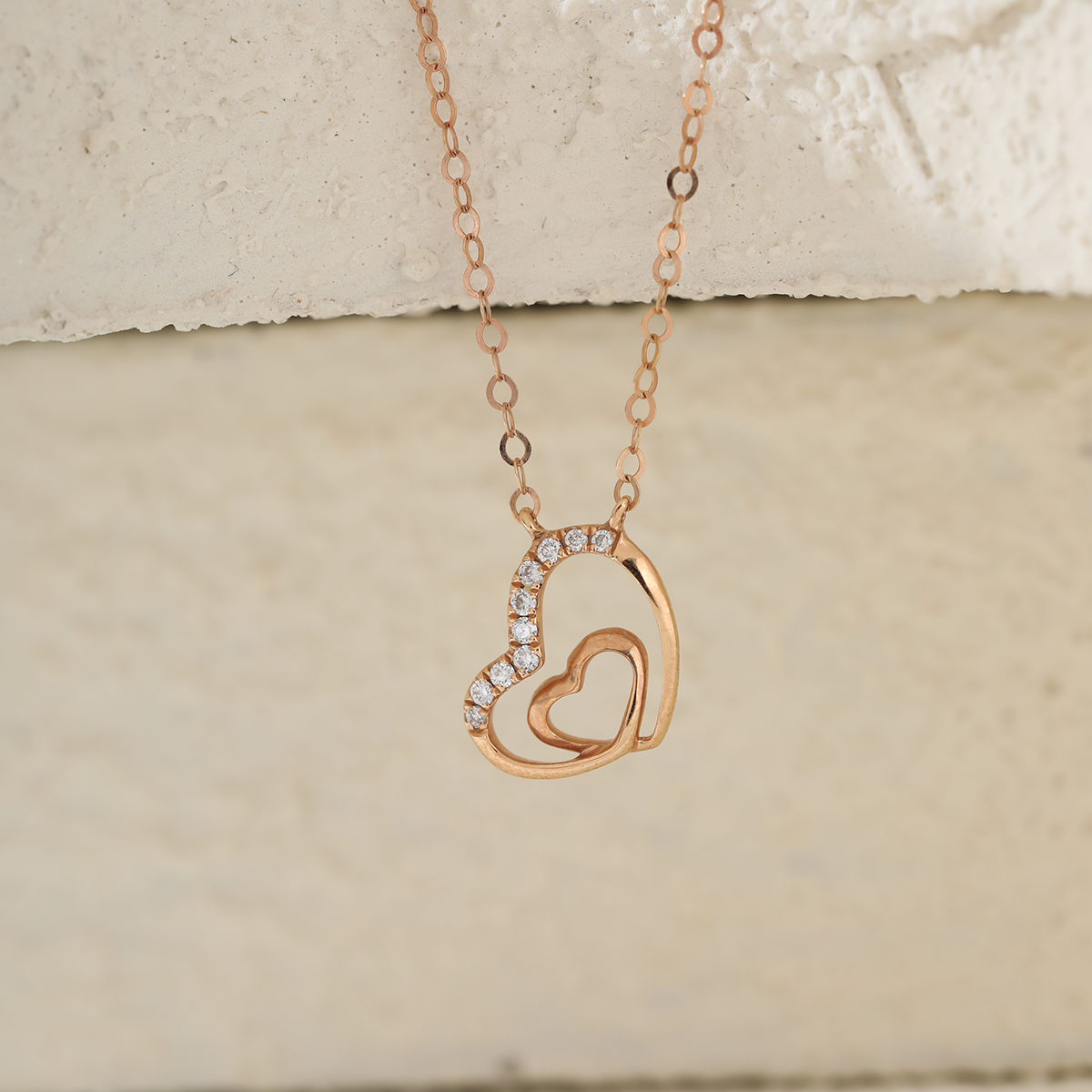 14K Rose Gold Round Lab Dimaond Pave Toi et Moi Heart Shape Pendant Necklace 14K Rose Gold Round Lab Dimaond Pave Toi et Moi Heart Shape Pendant Necklace