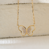 14K Yellow Gold Round Lab Diamond Pave Butterfly Pendant Necklace 14K Yellow Gold Round Lab Diamond Pave Butterfly Pendant Necklace