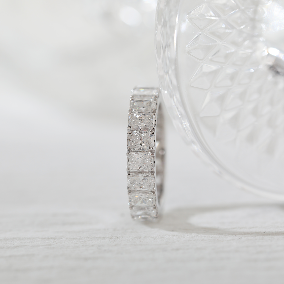 14K White Gold 4*3MM Radiant Cut Lab Diamond U Shaped Pave Eternity Band 14K White Gold 4*3MM Radiant Cut Lab Diamond U Shaped Pave Eternity Band
