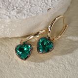 14K Yellow Gold Heart Cut Colombian Lab Emerald Bezel Setting Hoop Earrings with Black Rhodium Plated 14K Yellow Gold Heart Cut Colombian Lab Emerald Bezel Setting Hoop Earrings with Black Rhodium Plated
