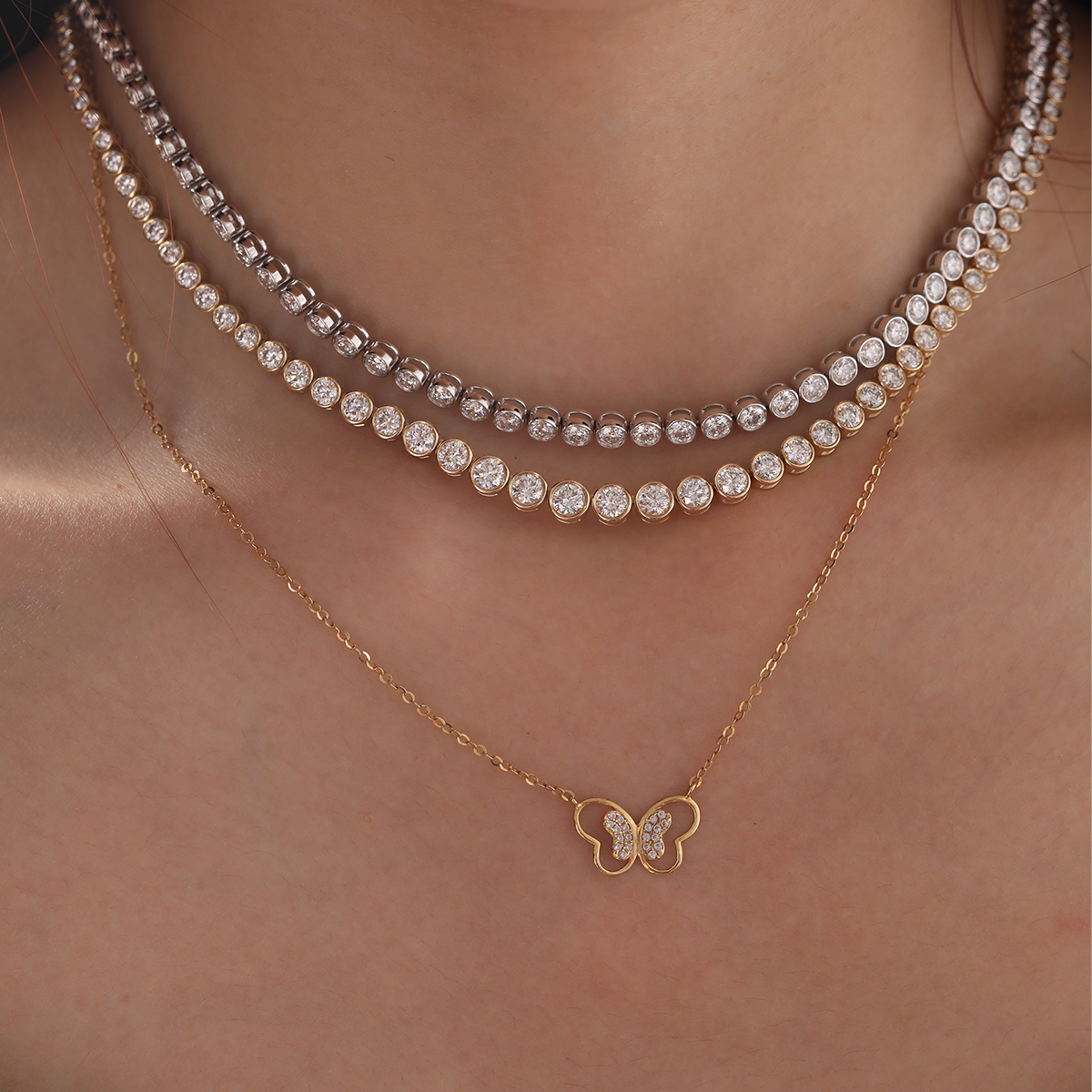 14K Yellow Gold Round Lab Diamond Pave Butterfly Pendant Necklace 14K Yellow Gold Round Lab Diamond Pave Butterfly Pendant Necklace