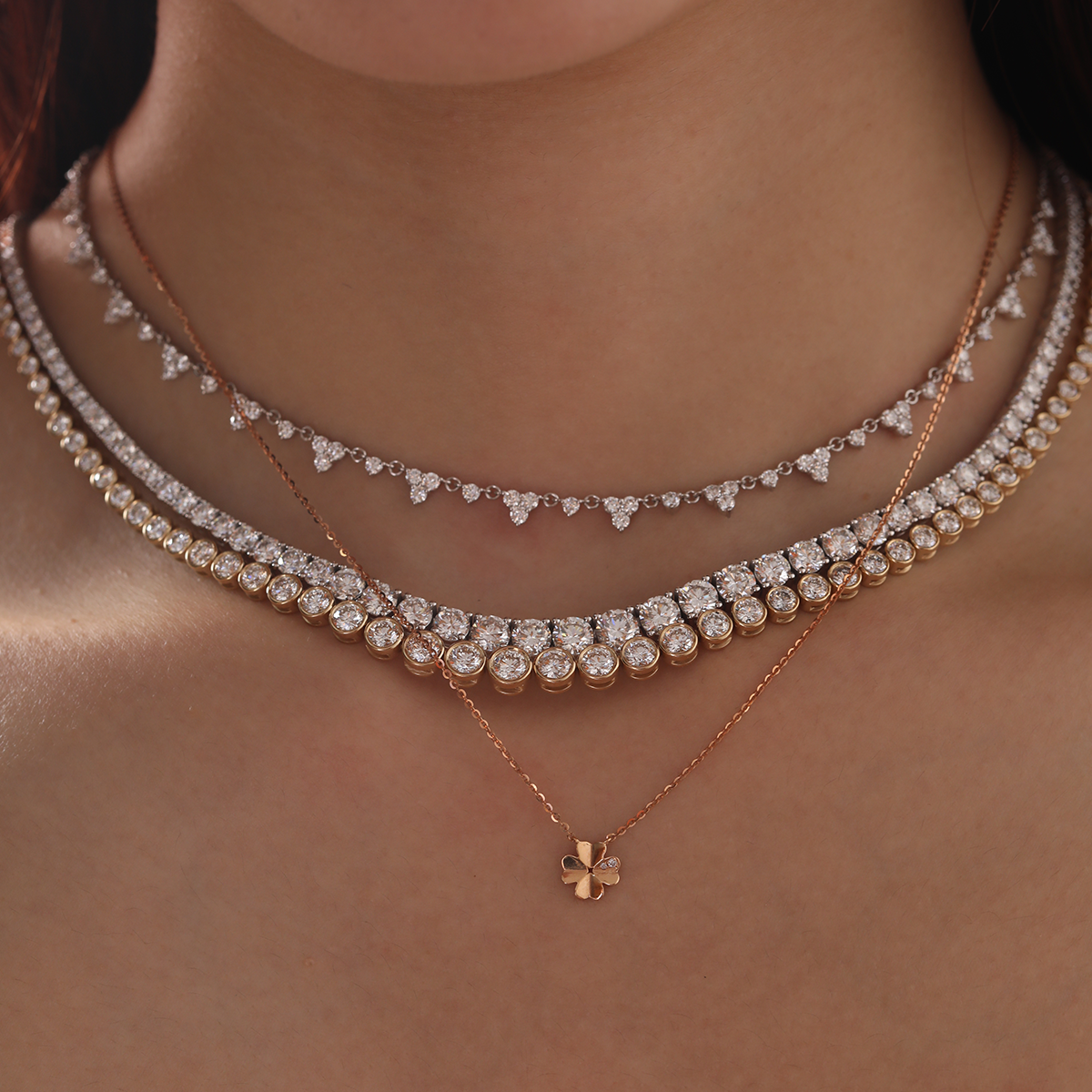 14K Rose Gold Round Lab Diamond Clover Pendant Necklace 14K Rose Gold Round Lab Diamond Clover Pendant Necklace