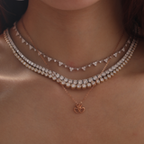 14K Rose Gold Toi et Moi Heart Shape and Crown Pendant Necklace 14K Rose Gold Toi et Moi Heart Shape and Crown Pendant Necklace