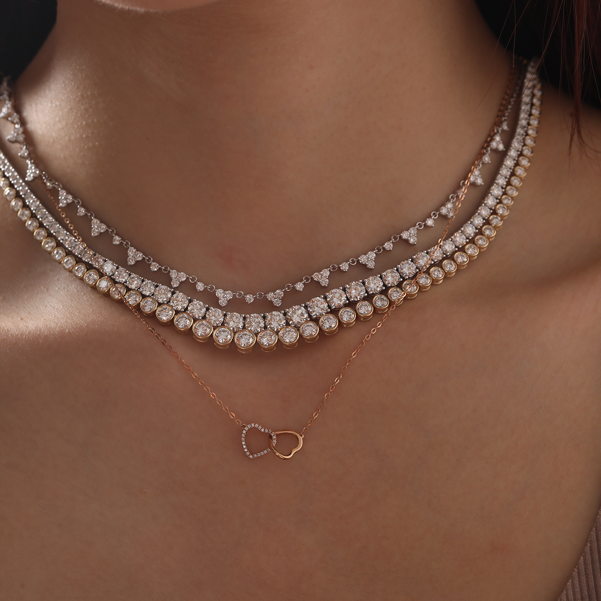 14K Rose Gold Toi et Moi Heart Shape Pendant Necklace with Round Lab Dimaond Pave 14K Rose Gold Toi et Moi Heart Shape Pendant Necklace with Round Lab Dimaond Pave