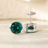 14K White Gold 3 ct tw Round Zambian Lab Emerald Bezel Stud Earrings 14K White Gold 3 ct tw Round Zambian Lab Emerald Bezel Stud Earrings