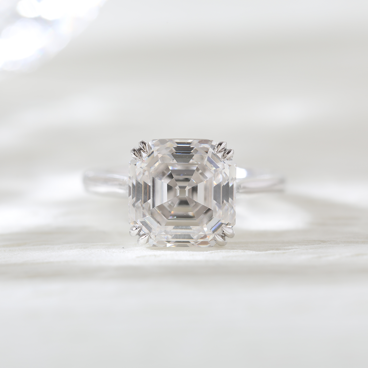 Platinum 5ct Antique Asscher Cut Lab Diamond Double Claw Prong Basket Solitaire Ring Platinum 5ct Antique Asscher Cut Lab Diamond Double Claw Prong Basket Solitaire Ring
