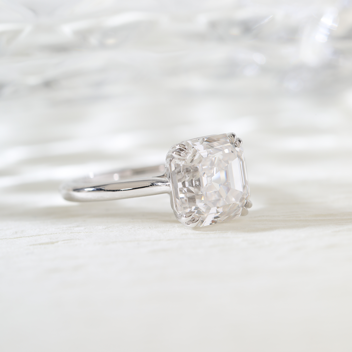 Platinum 5ct Antique Asscher Cut Lab Diamond Double Claw Prong Basket Solitaire Ring Platinum 5ct Antique Asscher Cut Lab Diamond Double Claw Prong Basket Solitaire Ring