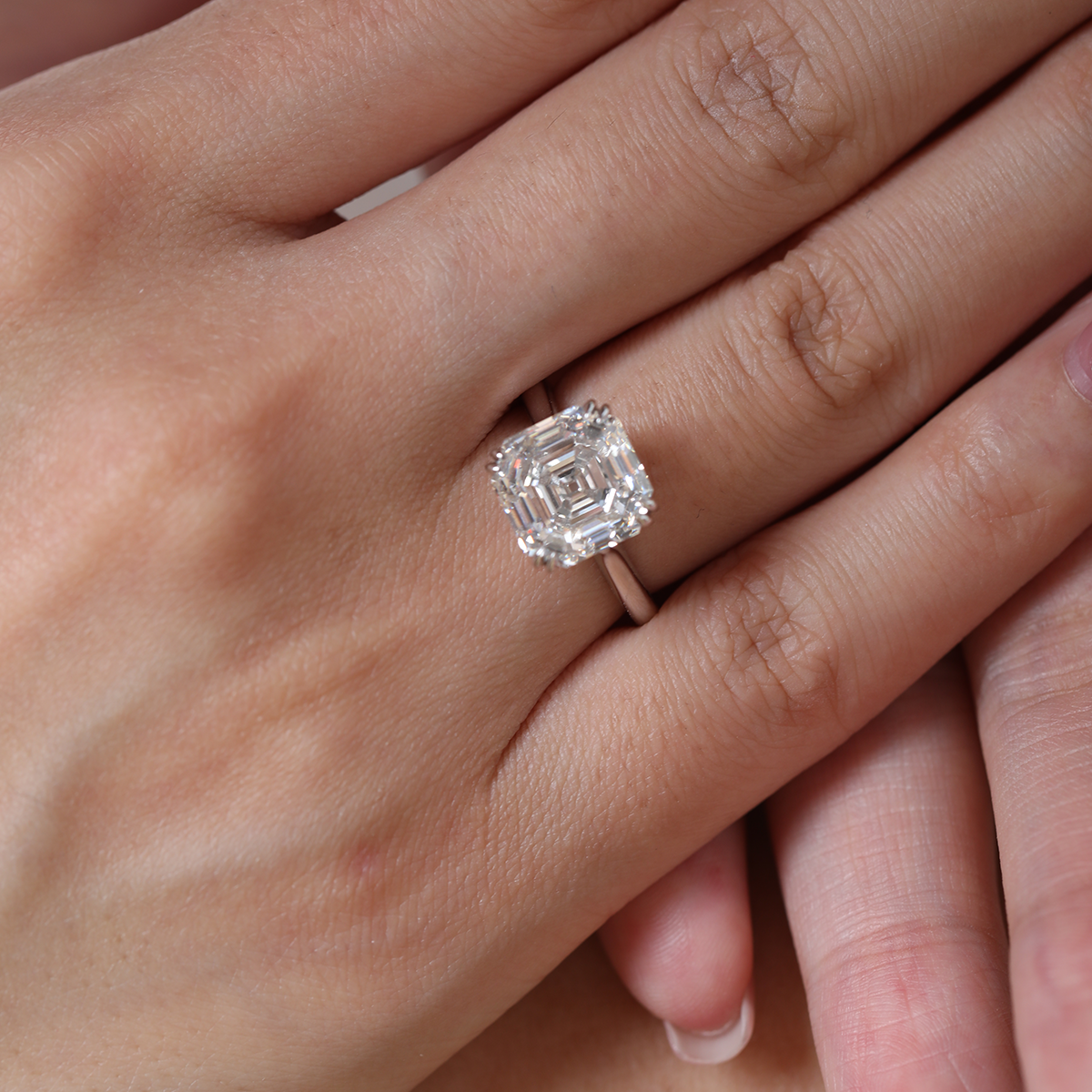 Platinum 5ct Antique Asscher Cut Lab Diamond Double Claw Prong Basket Solitaire Ring Platinum 5ct Antique Asscher Cut Lab Diamond Double Claw Prong Basket Solitaire Ring