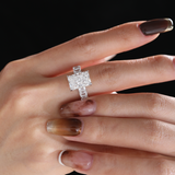 Platinum 4ct Radiant Cut Lab Diamond 4 Calw Prong Basket Ring with Round Lab Diamond Hiddden-Halo and Emerald Cut Lab Diamond Pave Platinum 4ct Radiant Cut Lab Diamond 4 Calw Prong Basket Ring with Round Lab Diamond Hiddden-Halo and Emerald Cut Lab Diamond Pave