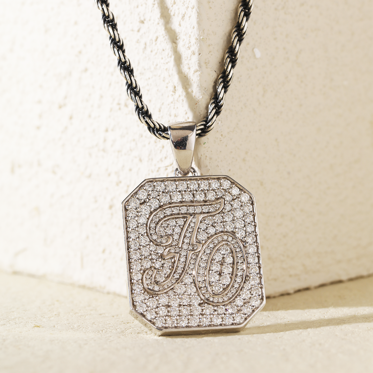 14K White Gold Palm Pendant Necklace with Round Lab Diamond Pave 14K White Gold Palm Pendant Necklace with Round Lab Diamond Pave