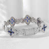 14K White Gold Round Lab Diamond Bracelet with Pear Lab Sapphire – Art Nouveau Nature-Inspired  Eternal Fleur Blue Design 14K White Gold Round Lab Diamond Bracelet with Pear Lab Sapphire – Art Nouveau Nature-Inspired  Eternal Fleur Blue Design