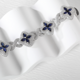 14K White Gold Round Lab Diamond Bracelet with Pear Lab Sapphire – Art Nouveau Nature-Inspired  Eternal Fleur Blue Design 14K White Gold Round Lab Diamond Bracelet with Pear Lab Sapphire – Art Nouveau Nature-Inspired  Eternal Fleur Blue Design