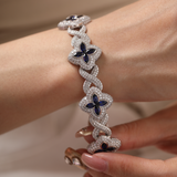 14K White Gold Round Lab Diamond Bracelet with Pear Lab Sapphire – Art Nouveau Nature-Inspired  Eternal Fleur Blue Design 14K White Gold Round Lab Diamond Bracelet with Pear Lab Sapphire – Art Nouveau Nature-Inspired  Eternal Fleur Blue Design