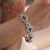 14K White Gold Round Lab Diamond Bracelet with Pear Lab Sapphire – Art Nouveau Nature-Inspired  Eternal Fleur Blue Design 14K White Gold Round Lab Diamond Bracelet with Pear Lab Sapphire – Art Nouveau Nature-Inspired  Eternal Fleur Blue Design