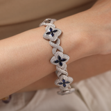 14K White Gold Round Lab Diamond Bracelet with Pear Lab Sapphire – Art Nouveau Nature-Inspired  Eternal Fleur Blue Design 14K White Gold Round Lab Diamond Bracelet with Pear Lab Sapphire – Art Nouveau Nature-Inspired  Eternal Fleur Blue Design