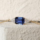 14K Yellow Gold 2ct Royal Blue Lab Sapphire Chain Bracelet with Round Lab Diamond Side-stones 14K Yellow Gold 2ct Royal Blue Lab Sapphire Chain Bracelet with Round Lab Diamond Side-stones