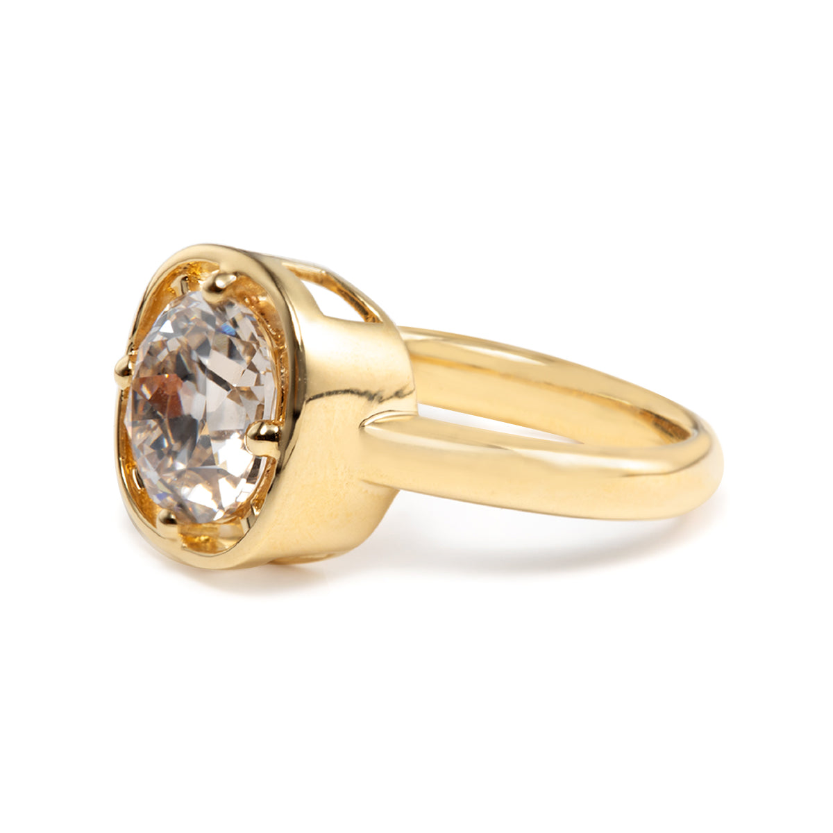 14K Yellow Gold 2.5ct Antique Old Mine Cut Diamond Basket Setting Ring with Smooth Ring Cut Design 14K Yellow Gold 2.5ct Antique Old Mine Cut Diamond Basket Setting Ring with Smooth Ring Cut Design